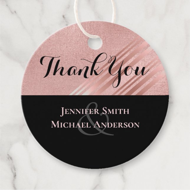 Étiquettes Cadeau Mariage noir Rose moderne (Devant)