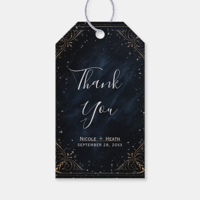 Étiquettes-cadeau Mariage Obsidian Oracle Midnight Elegance (Devant)