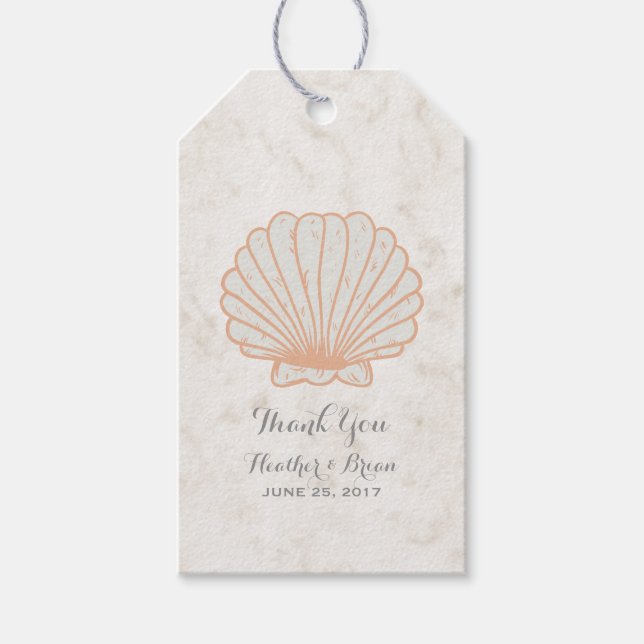 Étiquettes-cadeau Mariage Orange Rustique Seashell (Devant)