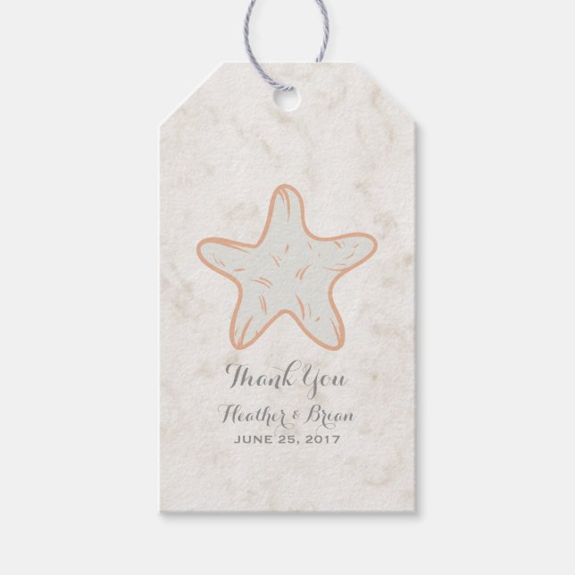 Étiquettes-cadeau Mariage Orange Rustique Starfish (Devant)