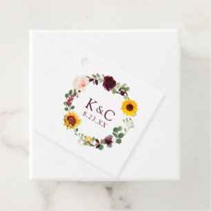 Étiquettes Cadeau Mariage ou douche de mariée tournesols et roses bo