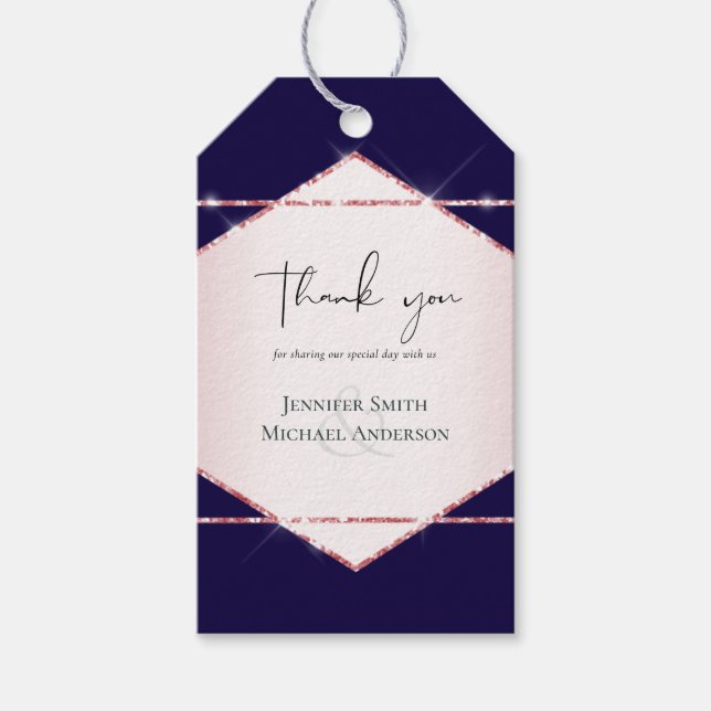 Étiquettes-cadeau Mariage pailleté or rose pas cher aspect feuille m (Devant)