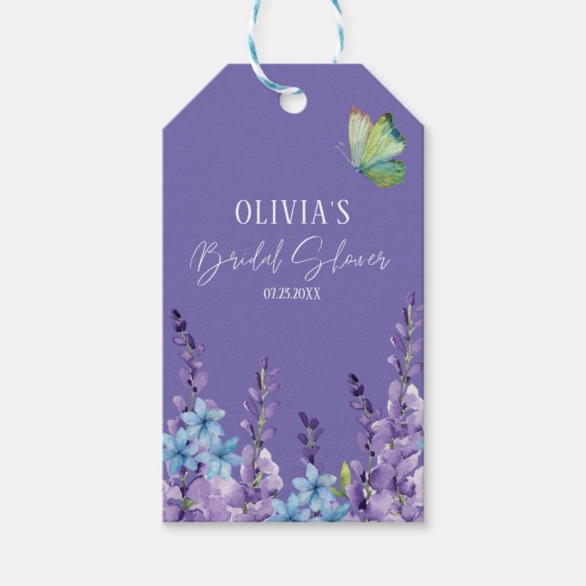Étiquettes-cadeau Mariage papillon floral violet  (Devant)