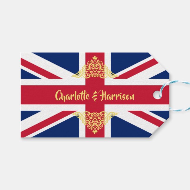 Étiquettes-cadeau Mariage patriotique britannique du drapeau Union J (Devant (Horizontal))