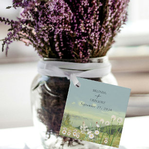 Étiquettes Cadeau Mariage Paysage de montagne Fleur sauvage aquarell