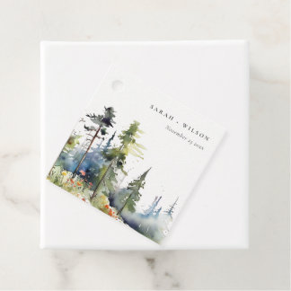 Étiquettes Cadeau Mariage paysager Chic Watercolor Pine Forest