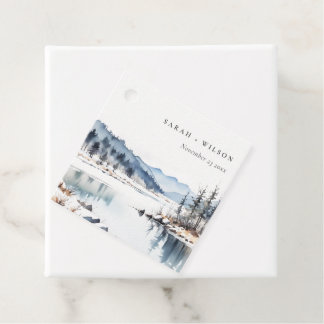 Étiquettes Cadeau Mariage paysager du lac de la neige d'hiver