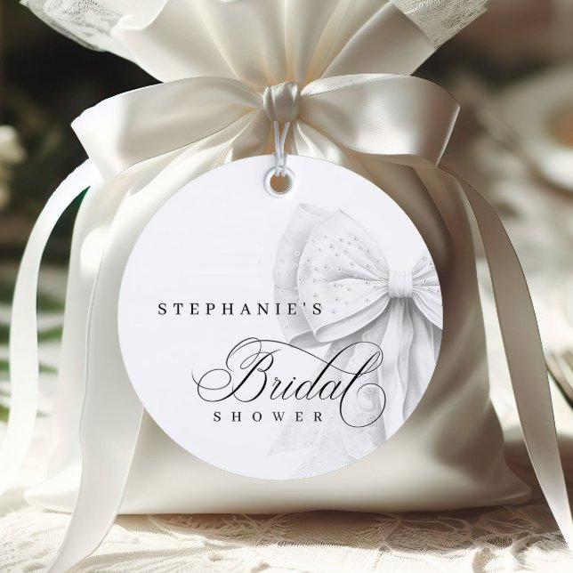 Étiquettes Cadeau Mariage Perles de Nœud Blanc Douche (Créateur téléchargé)