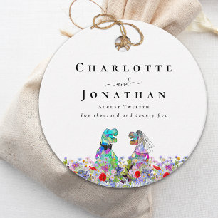 Étiquettes Cadeau Mariage personnalisé de dinosaures drôles de marié