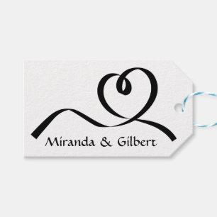 Étiquettes-cadeau Mariage Personnalisé Noir Et Blanc Coeur Amour