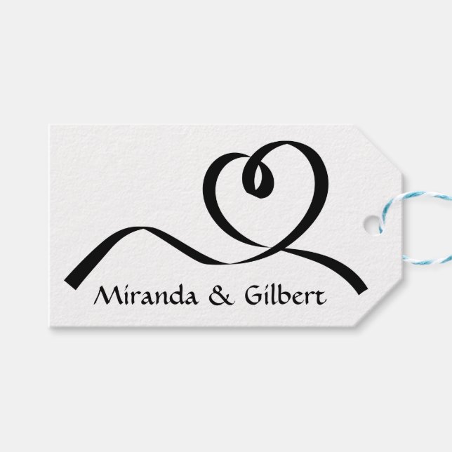 Étiquettes-cadeau Mariage Personnalisé Noir Et Blanc Coeur Amour (Devant (Horizontal))