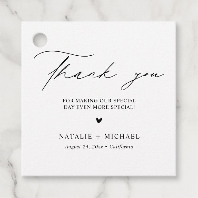 Étiquettes Cadeau Mariage personnalisé simple en noir et blanc (Devant)