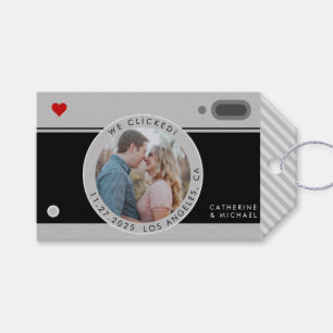 Étiquettes-cadeau Mariage Photo Caméra Noir Unique Enregistrer La Da
