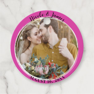 Étiquettes Cadeau Mariage photo circulaire rose chaud