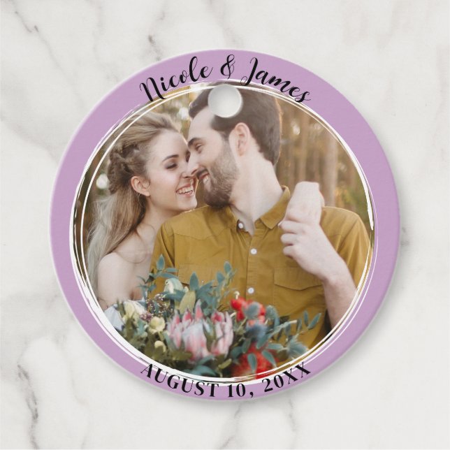 Étiquettes Cadeau Mariage photo Lilac Purple Minimal Rond (Devant)