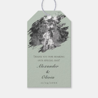 Étiquettes-cadeau Mariage photo moderne Brushstroke Sage Green Favor