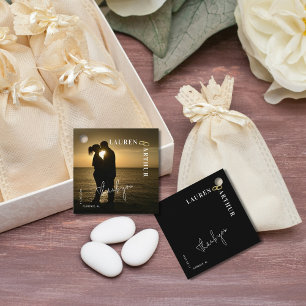 Étiquettes Cadeau Mariage photo noir moderne ultra chic minimaliste