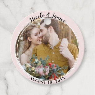 Étiquettes Cadeau Mariage photo Rond Rose Minimal tendance