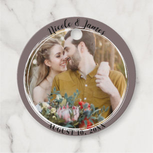 Étiquettes Cadeau Mariage photo ronde à la mode minimal