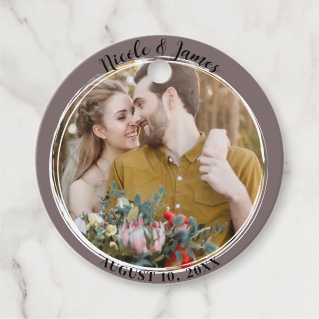 Étiquettes Cadeau Mariage photo ronde à la mode minimal (Devant)