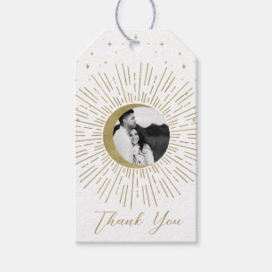 Étiquettes-cadeau Mariage Photo Soleil Éclaté Céleste Or Blanc