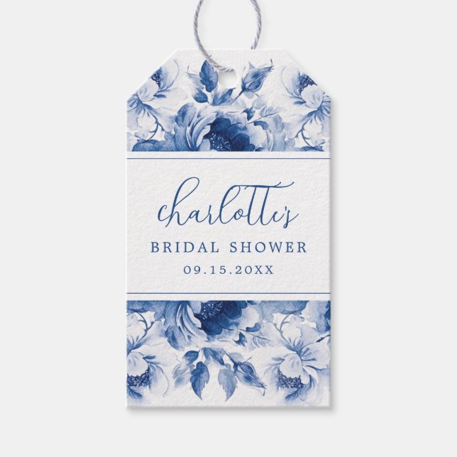 Étiquettes-cadeau Mariage Prétendu Floral Bleu (Devant)