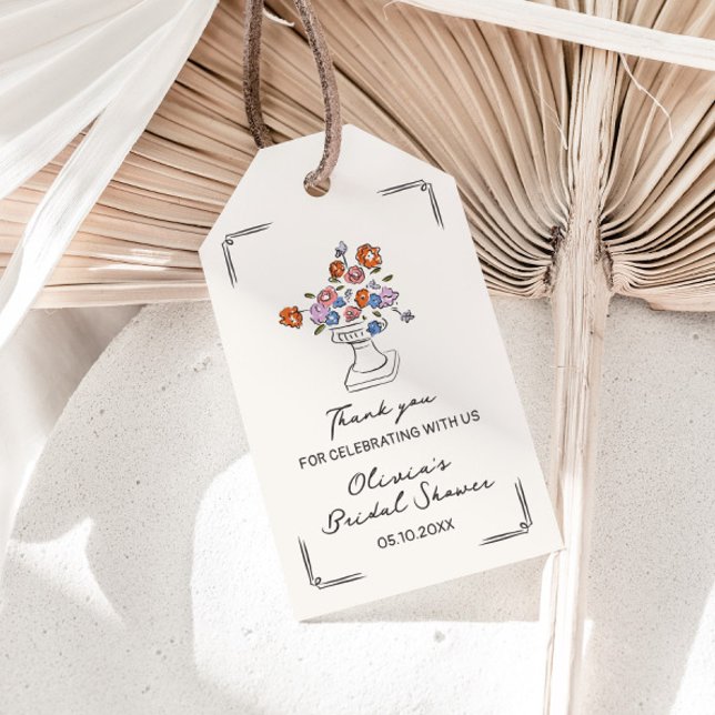 Étiquettes-cadeau Mariage Réception Urne Florale Dessinée à la Main  (Créateur téléchargé)