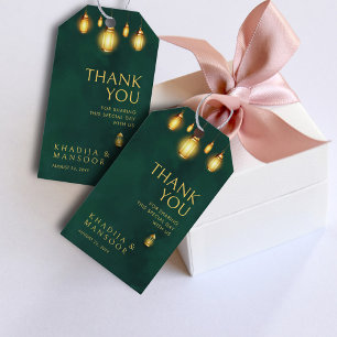 Étiquettes-cadeau Mariage Remerciements Lumières Or Vert Royal Émera