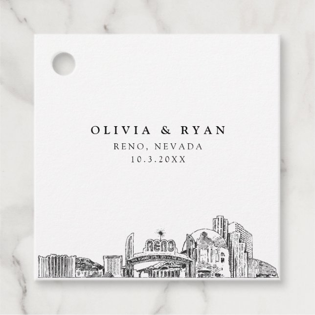 Étiquettes Cadeau Mariage Reno Skyline (Devant)