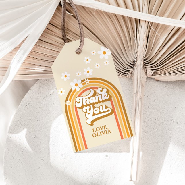 Étiquettes-cadeau Mariage rétro dans le thème Groovy Rainbow Daisy (Créateur téléchargé)