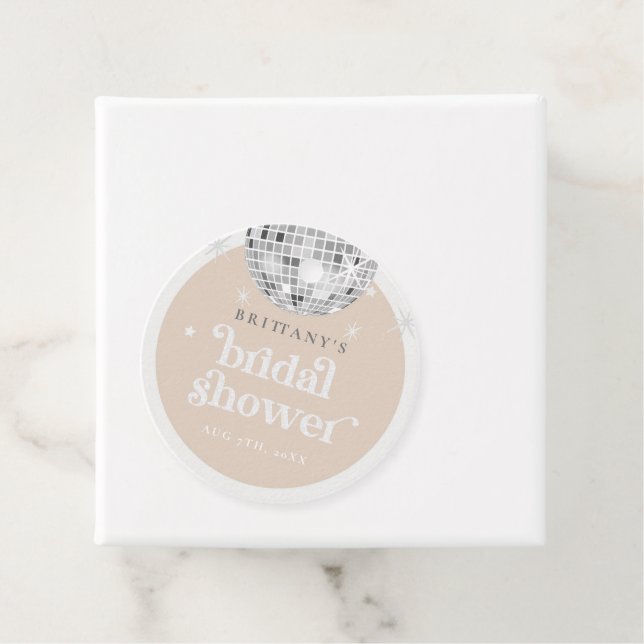 Étiquettes Cadeau Mariage rétro disco groovy Shower  (En situation)