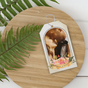 Étiquettes-cadeau Mariage romantique avec arche fleurie de pêche Pho