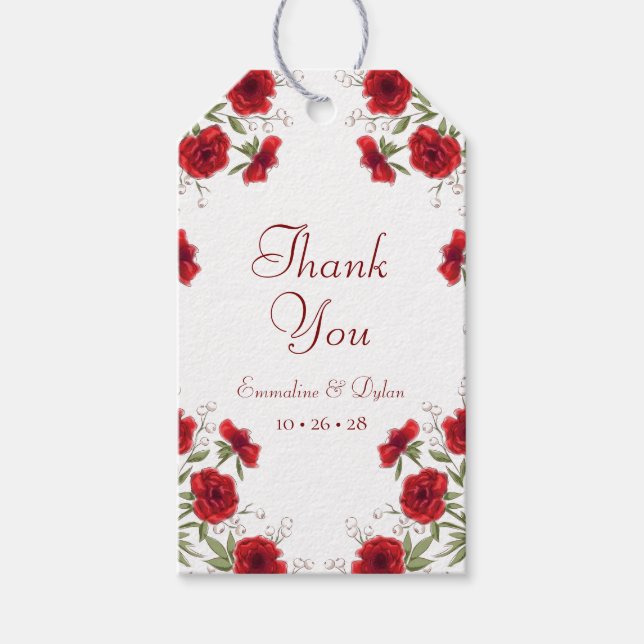 Étiquettes-cadeau Mariage Romantique Rose Rouge (Devant)