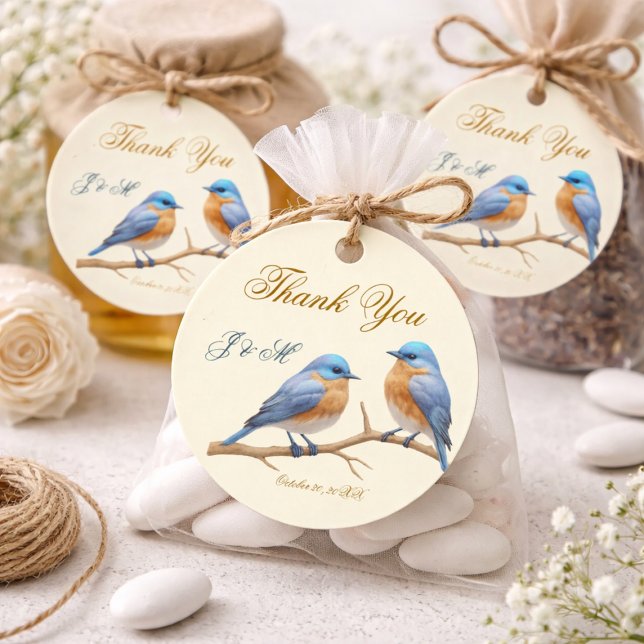 Étiquettes Cadeau Mariage Romantique Rustique Bleu Ivoire (Créateur téléchargé)