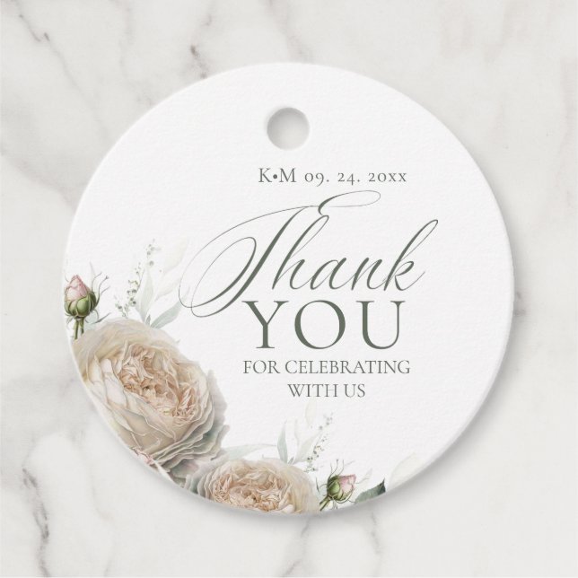 Étiquettes Cadeau Mariage Rose Blanche de Sage Greenery (Devant)