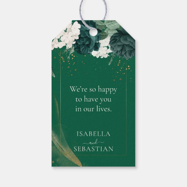 Étiquettes-cadeau Mariage Rose vert Emerald moderne (Dos)