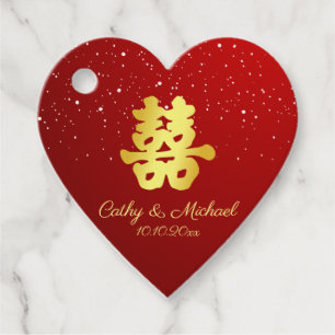 Étiquettes Cadeau Mariage rouge flocon de neige double bonheur Fav