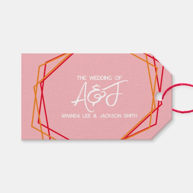 Étiquettes-cadeau Mariage rouge rose rose pâle du lever du soleil (Devant (Horizontal))