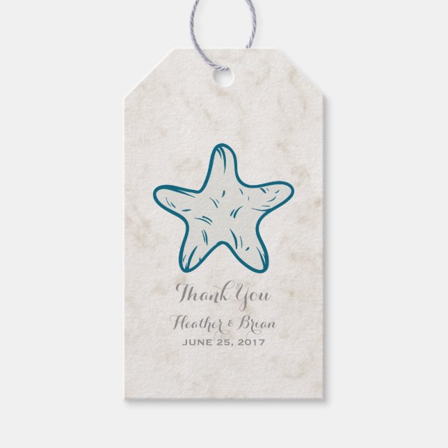 Étiquettes-cadeau Mariage Royal Blue Rustic Starfish (Devant)