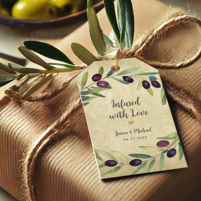 Étiquettes-cadeau Mariage Rustique à l'huile d'olive favorise infusé (Créateur téléchargé)
