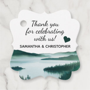 Étiquettes Cadeau Mariage Rustique au Lac de Montagne Paisible Merci