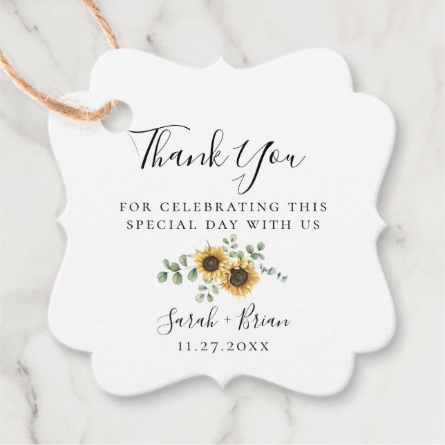 Étiquettes Cadeau Mariage rustique de tournesol Eucalyptus (Devant)