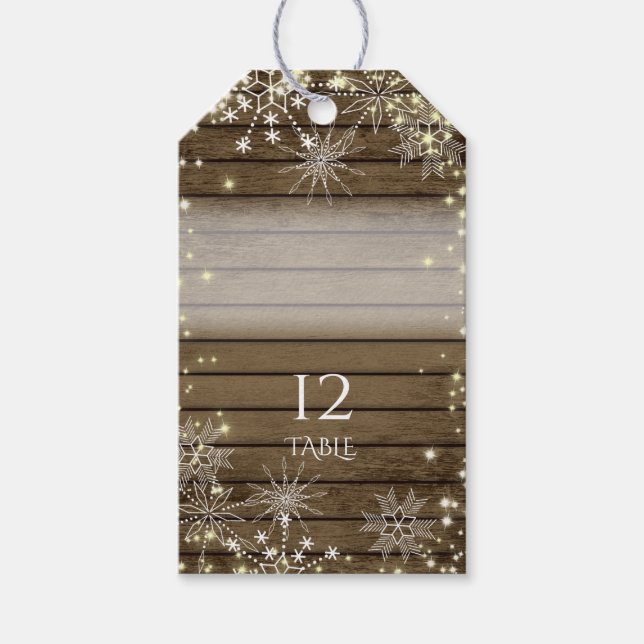 Étiquettes-cadeau Mariage rustique d'hiver Snowflakes Siège (Devant)