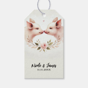 Étiquettes-cadeau Mariage rustique floral nez à nez de cochons roses