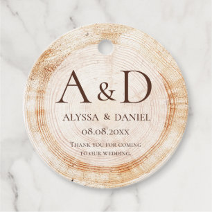 Étiquettes Cadeau Mariage rustique grain de bois Monogramme merci