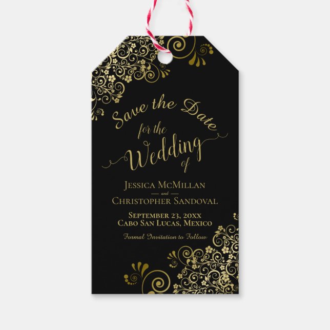 Étiquettes-cadeau Mariage Sauvegarder la date Pensez-nous en or sur  (Devant)