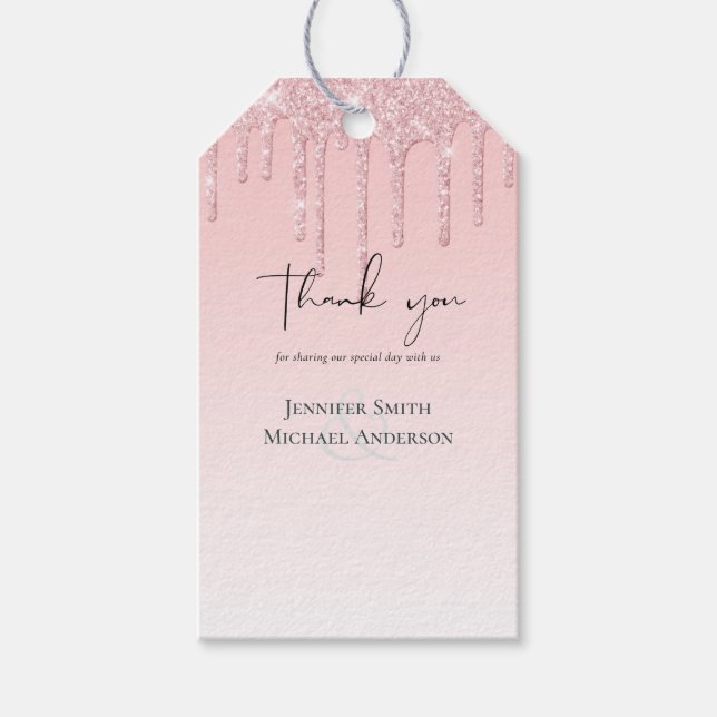Étiquettes-cadeau Mariage scintillant rose BUDGET (Devant)