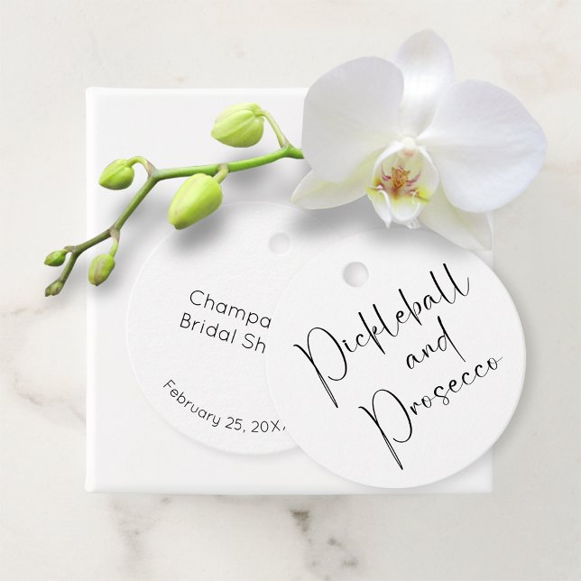 Étiquettes Cadeau Mariage Script Fête de Mariage Pickleball & Prosec (Créateur téléchargé)