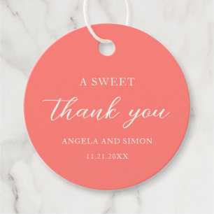 Étiquettes Cadeau Mariage Simple Corail Vibrant Moderne