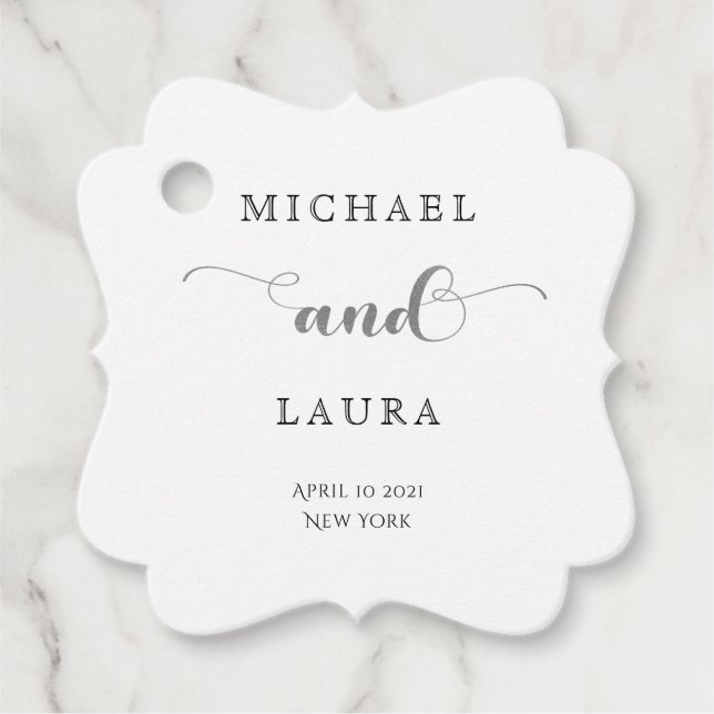 Étiquettes Cadeau Mariage simple en argent élégant (Devant)